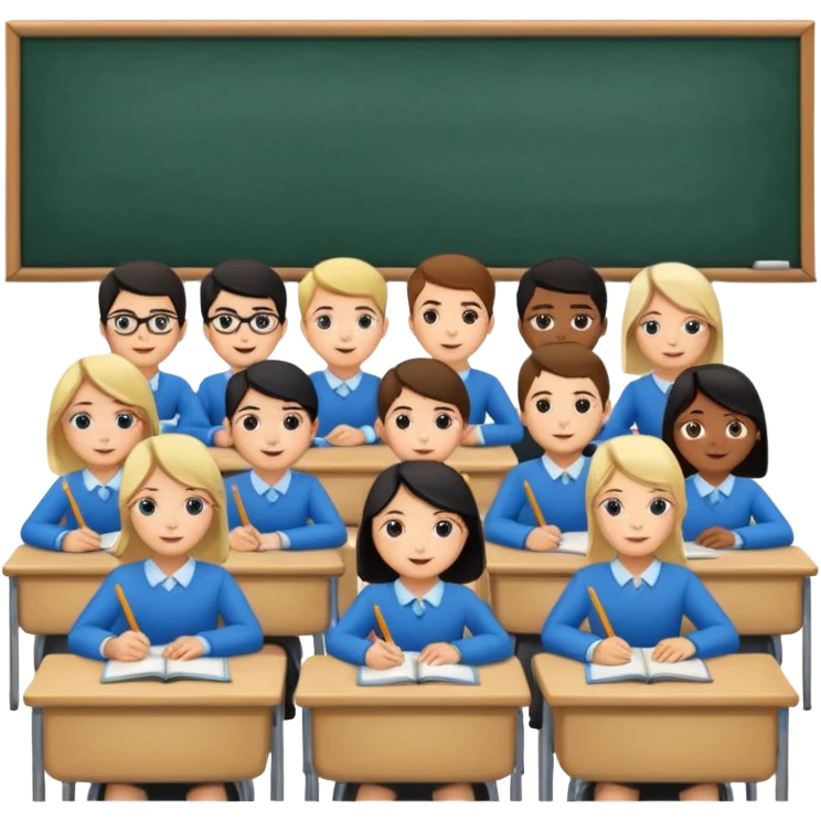 Создай комекс 24 учиника и учительницы в школе за партой emoji
