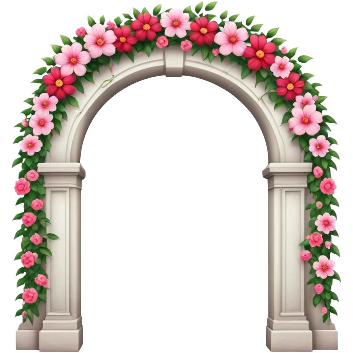 White tall archway with romantic pink and red flowers  emoji