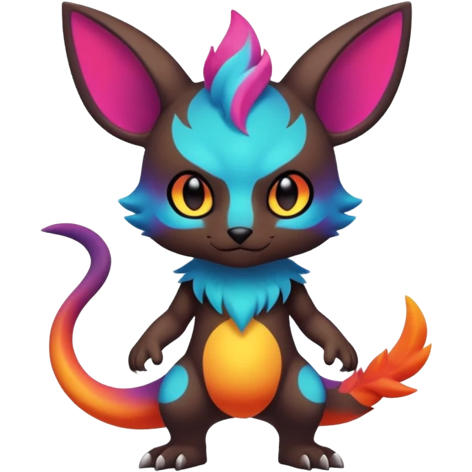 Vibrant colorful-gradient anime-styled edgy cool badass cute random Fakémon-creature, with random markings, full body emoji