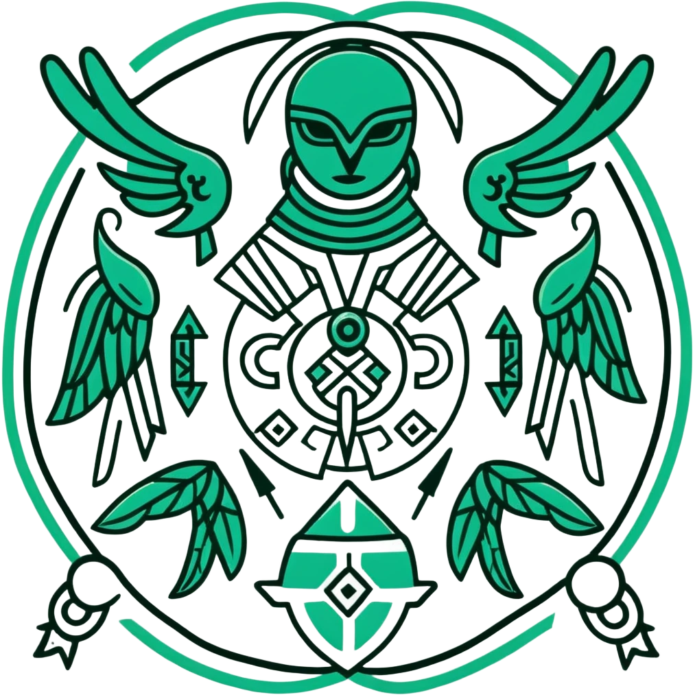 Ancient Maya symbols for message sending and receiving, stylized with authentic Maya animal messengers. Only dark green (#013220) lines on white background, geometric emoji