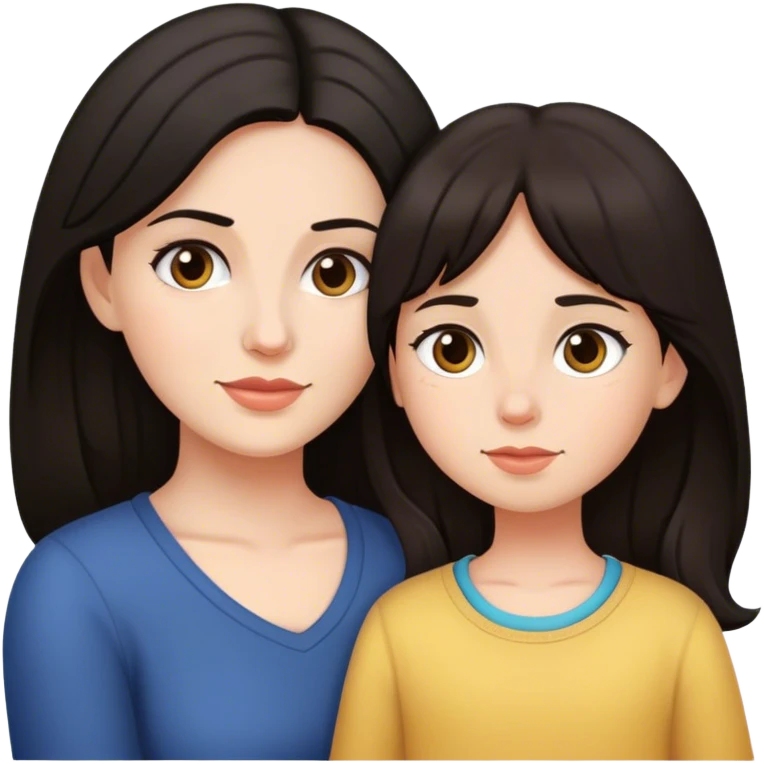 Mommy and daughter dark hair emoji