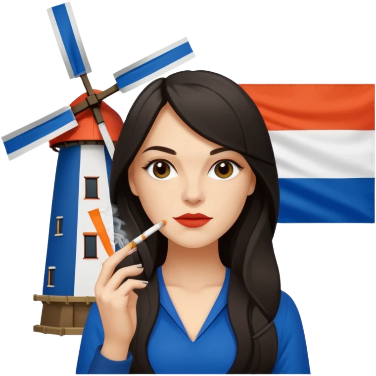 Windmill with on top ot the building a dutch flag and a white girl with dark long hair smoking a joint emoji