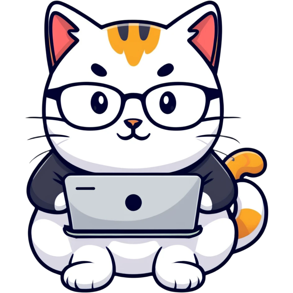 cat with glasses and a computer in its paws emoji