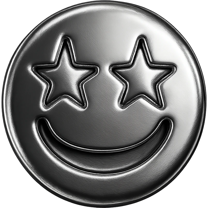fluffy, shiny and reflective, chrome style emoji