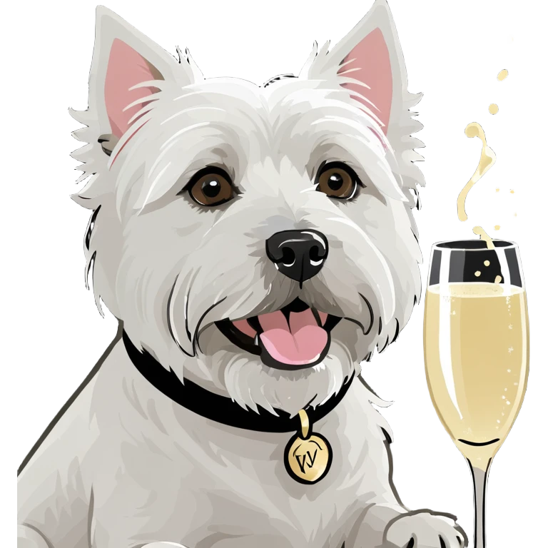 West highland terrier drinking champagne emoji