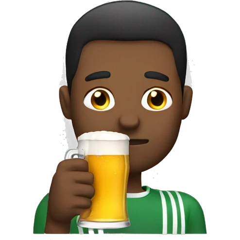 Man drinking beer with football emoji