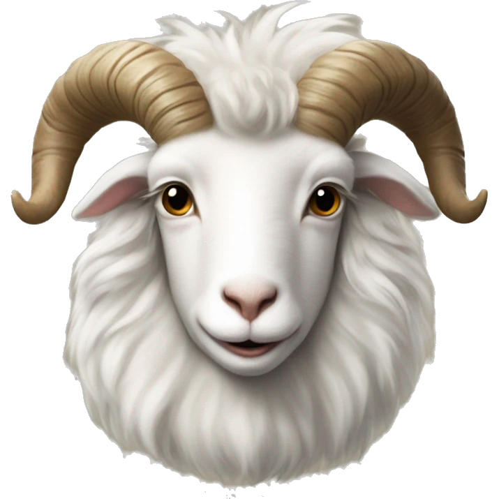 Angora goat with big horn and crown on head in realistic version emoji