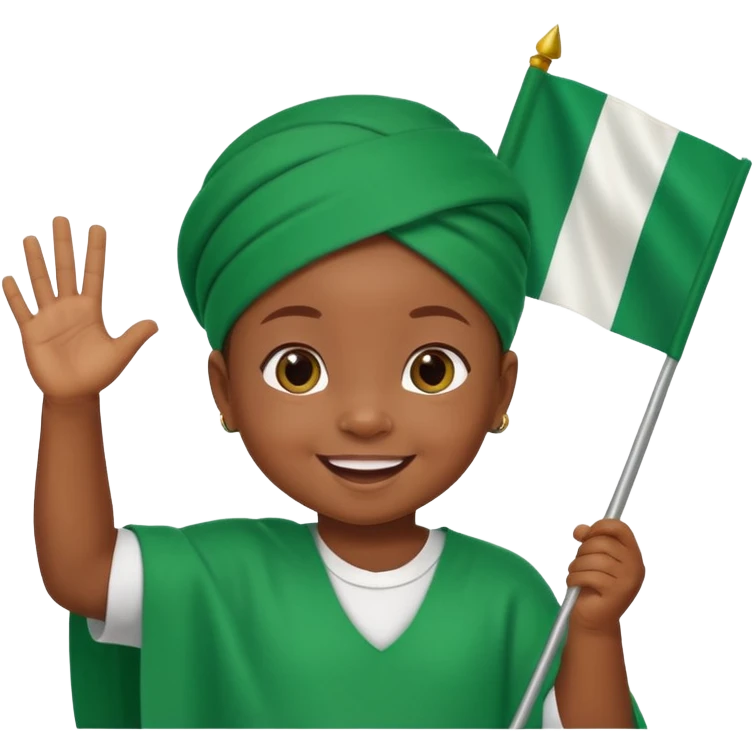 A cute Nigerian baby waving the Nigeria flag, smiling happily, colorful festive background, bright and cheerful atmosphere. emoji