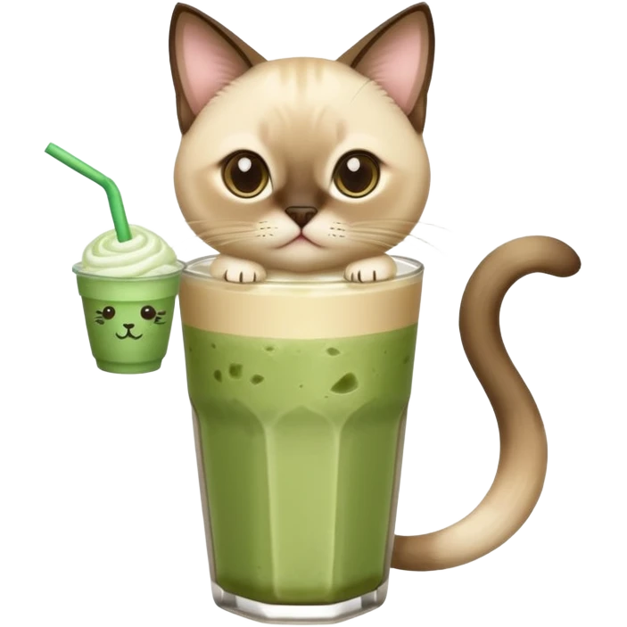 Siamese Cat holding in its paws an iced matcha latte emoji