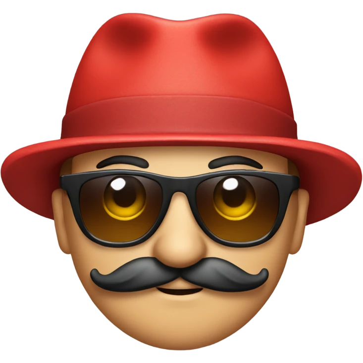 red a man in red clothes wearing a red hat, sunglasses and a moustache emoji