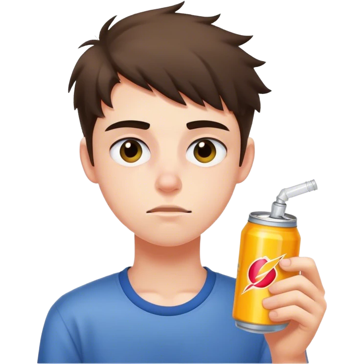 Sleepy teenager with energy drink emoji