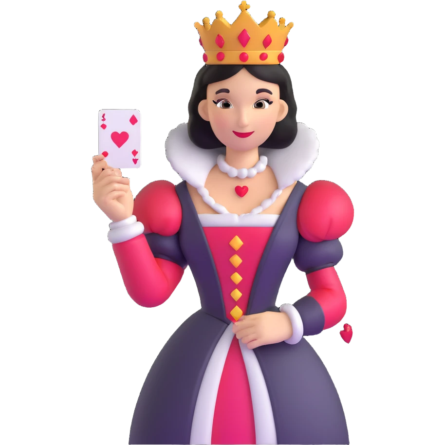 Queen of Hearts from Alice in Wonderland, holding a playing card emoji