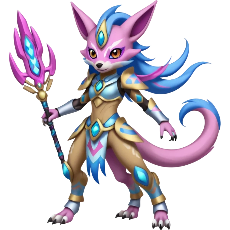 Tribal Exotic Meloetta-Renamon-Protogen-Palkia-hybrid-fusion-Fakémon-creature, full body emoji