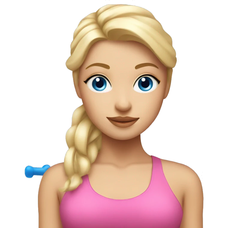 Pilates blonde girl with blue eyes and pink elements emoji