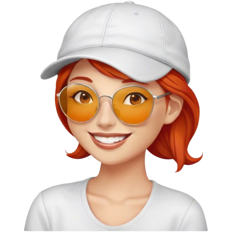 Red hair woman smiling with cap and sunglasses on emoji