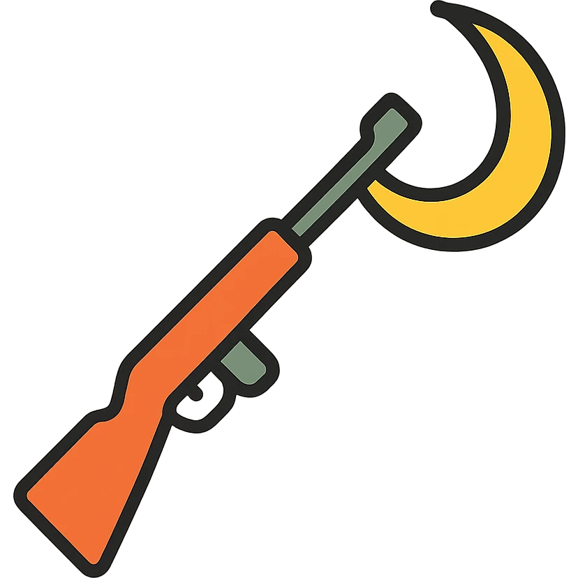 A sickle attached to the end of a rifle as a bayonet weapon emoji