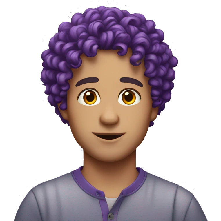European man, purple curly hair, teenager, earring. emoji