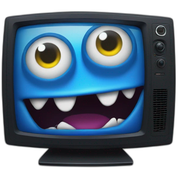 a blue monster emerging from a VHS television screen emoji