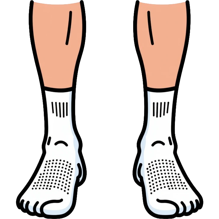 bottom view of feet wearing white athletic socks showing soles with texture pattern emoji