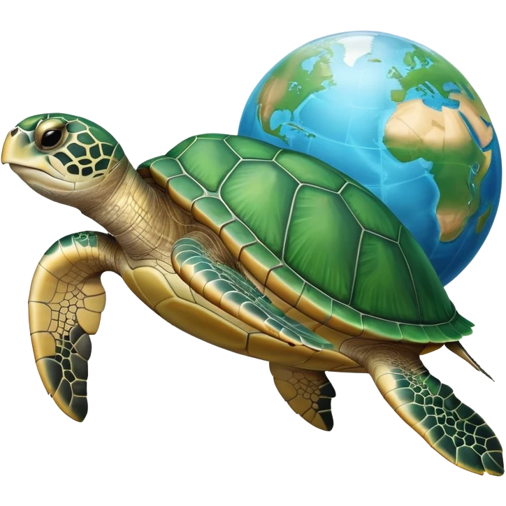 Green turtle with globe as shell emoji