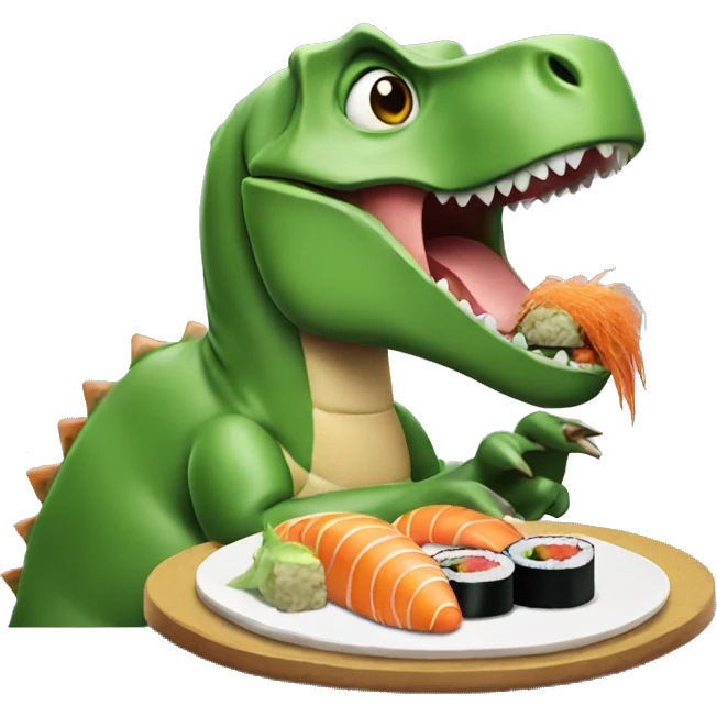 Dinosaur eating sushi emoji