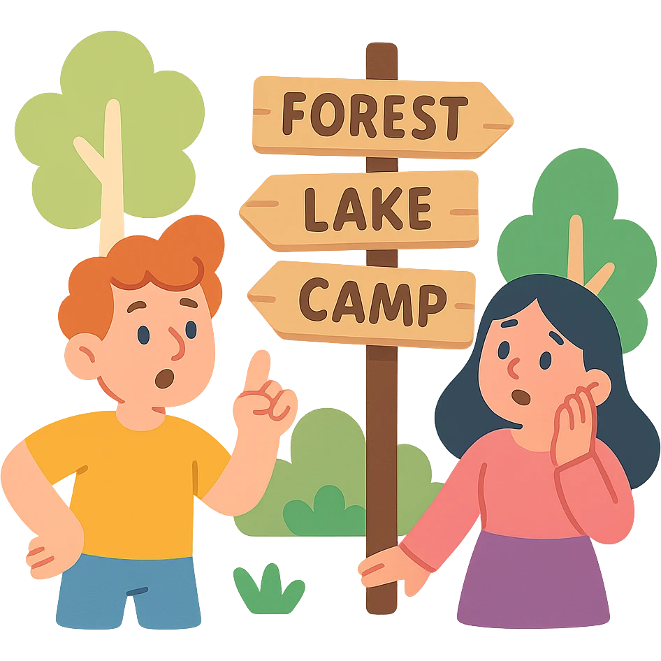 tiny wooden signpost with forest directions, pastel colors, pastel-toon style illustration emoji