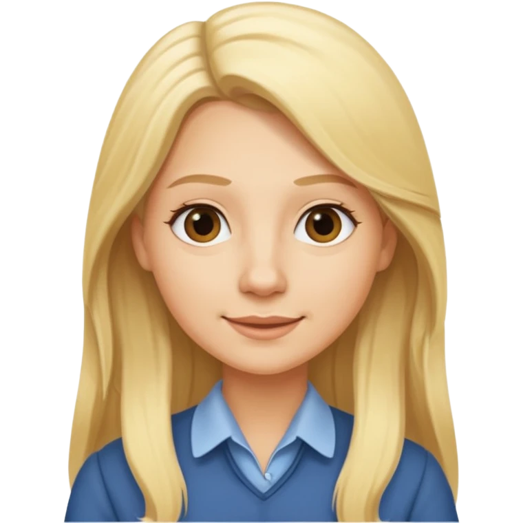 fun blonde history teacher, long blonde hair, casual, cheerful emoji