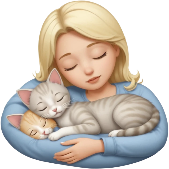 White girl blonde hair sleeping with light grey kitten emoji