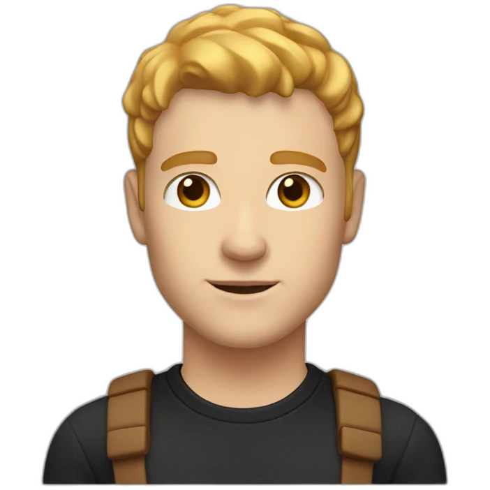white man shape with clear skin with uppercut caramel blonde hair style brown eyes and black t shirt emoji