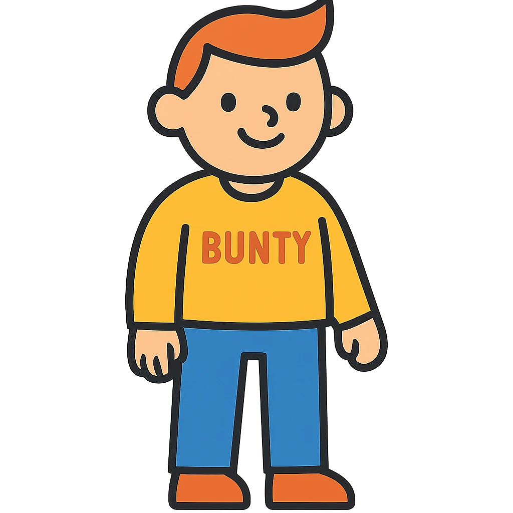 flat toon style character named Bunty, simple and colorful emoji