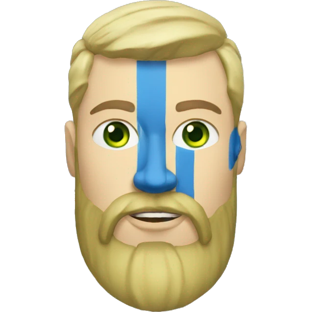 ukrainian military blonde man with a beard with green eyes with blue viking paint on the face  emoji