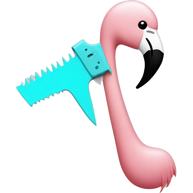 A saw with a flamingo head in baby blue emoji