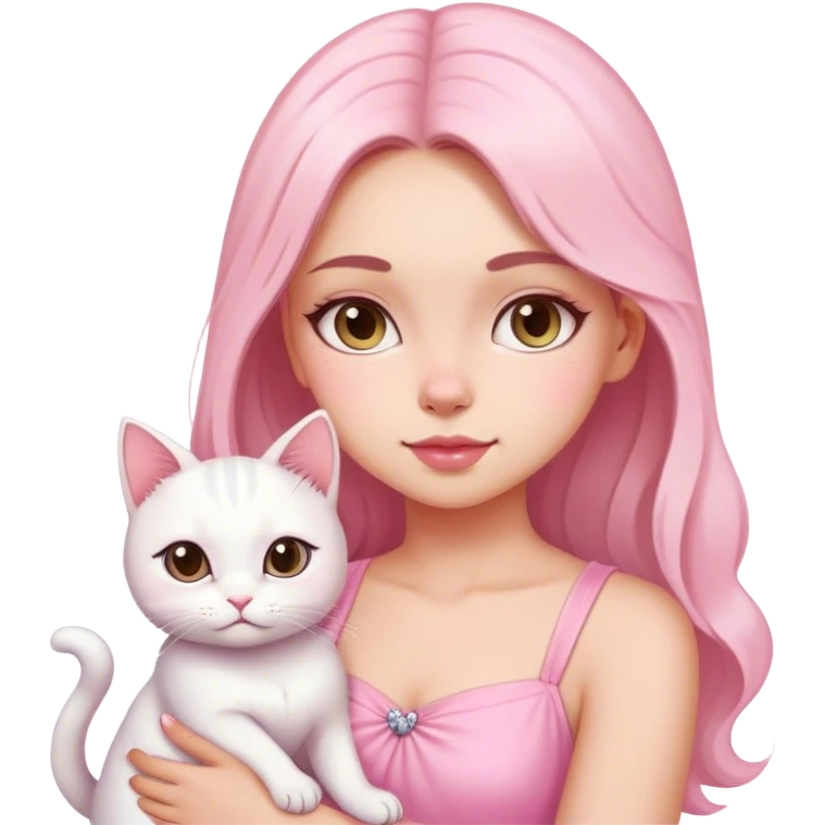 girl in pink dress with cat  emoji