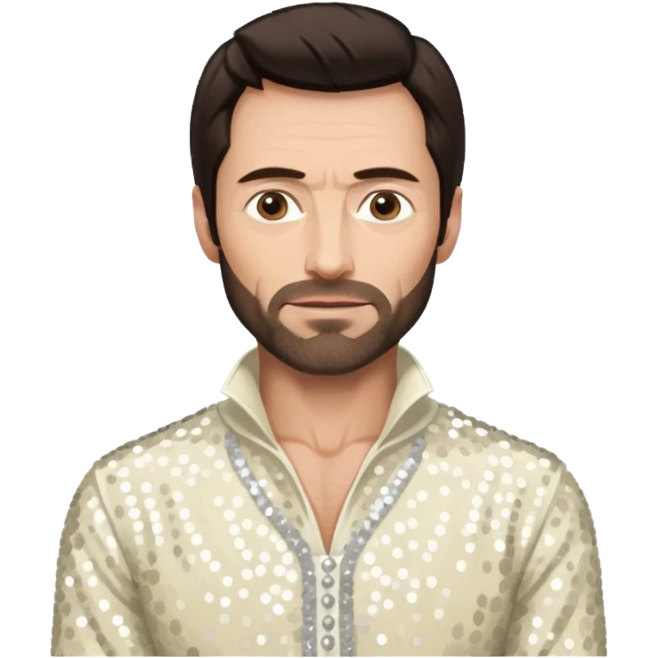 Hugh Jackman with Dark Brown Hair, Ivory Sequin Outfit emoji