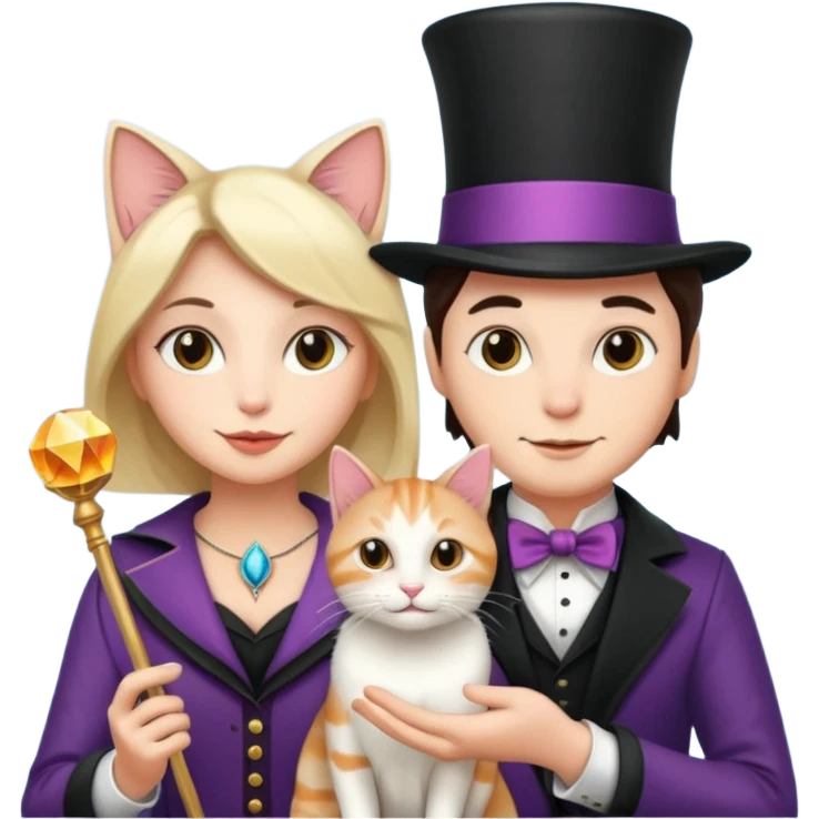 magician couple and their pet cat emoji