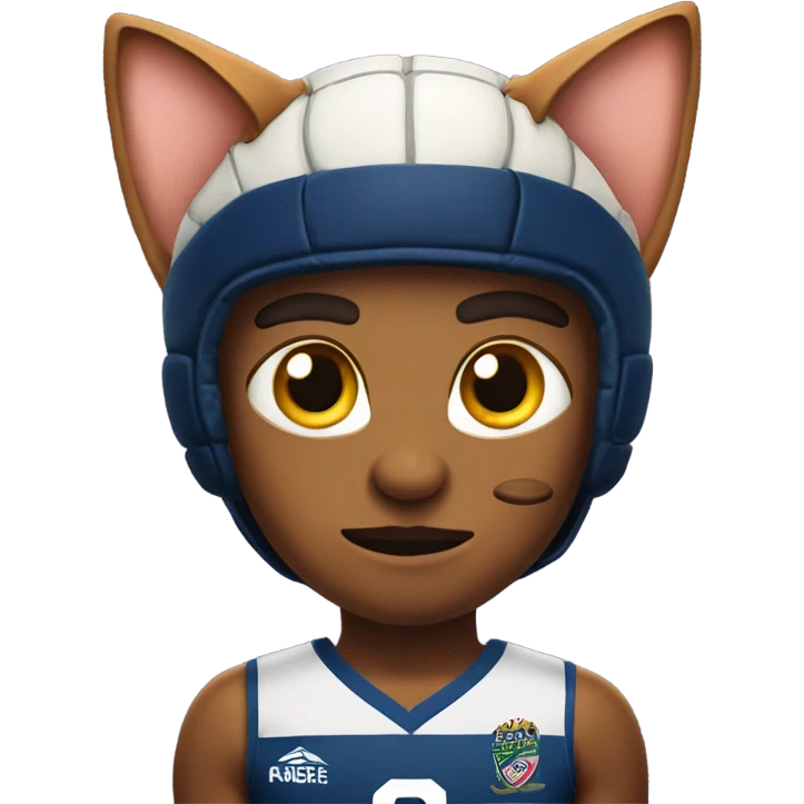 Rugby player with huge eyes and a cat under arm emoji