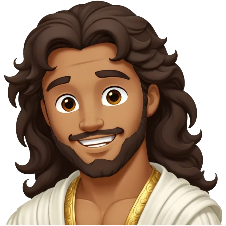 Cinematic Realistic Hercules Portrait, head tilted playfully and inquisitively, capturing the spirit of a timeless Greek hero with a warm, inviting smile. His bronze, marble-like skin and thick, wavy dark hair are rendered with classical precision, while his flowing white robe with delicate golden embellishments accentuates his muscular form. Soft natural light brings out the playful yet powerful essence of this legendary figure. emoji
