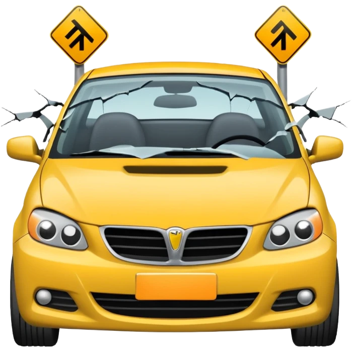 car crashed to a trafic barrier barrier in front of car and car front panel broken emoji
