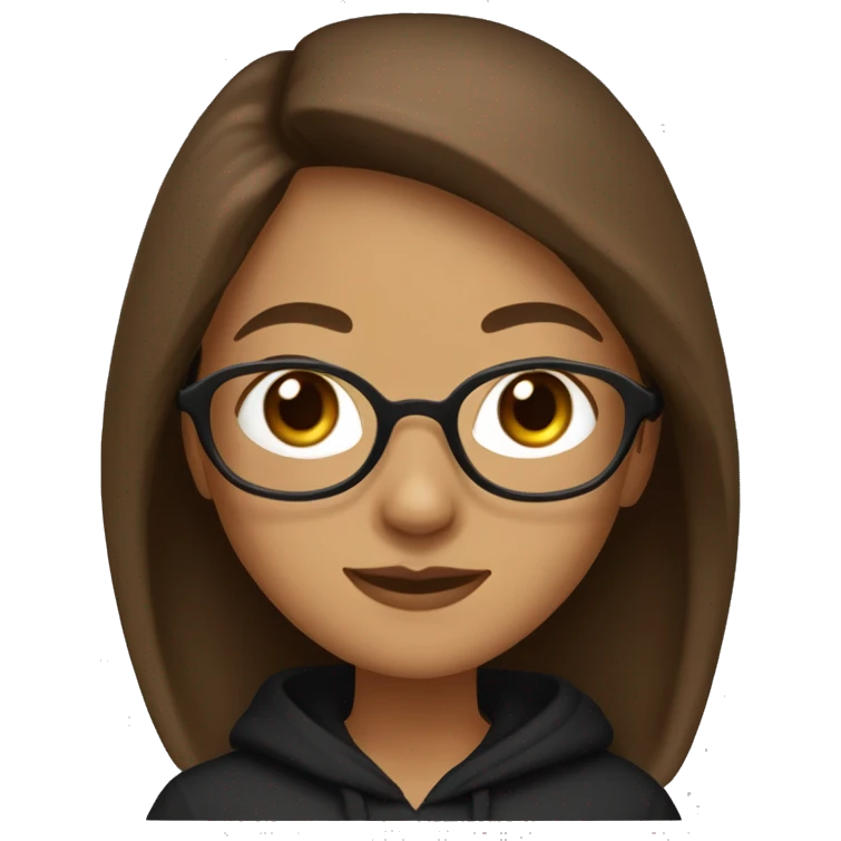 Girl with brown long hair,hazel eyes upturned nose and a bit tanned skin with square glasses and wearing a black hoodie  emoji