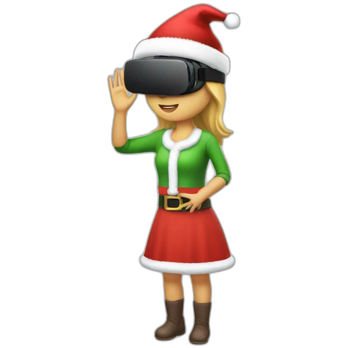 full body Christmas girl holding in hands vr headset emoji