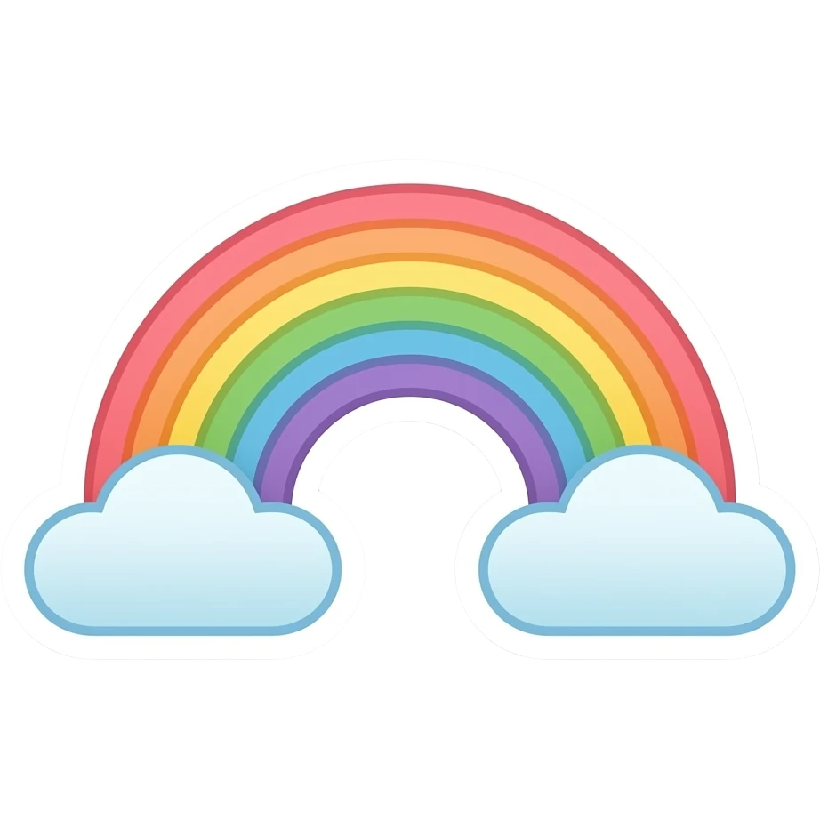 minimal roygbiv rainbow with clouds sticker, elegant thin stroke, pastel tones, clean vector design, no background, modern aesthetic, 8k emoji