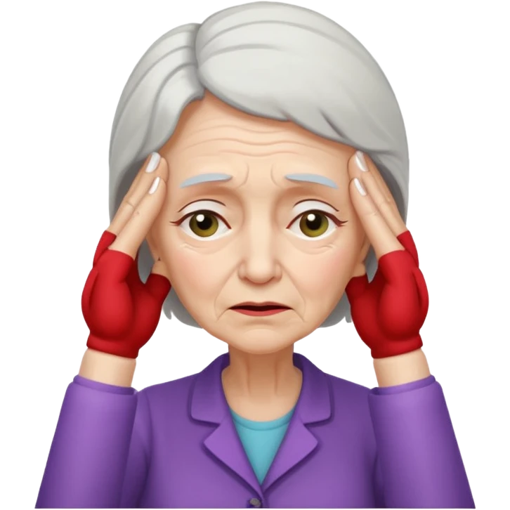 elderly woman with hand on forehead, looking unwell emoji