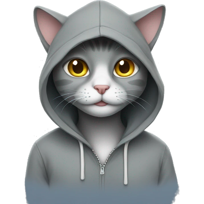 Gray cat wearing a hoodie  emoji