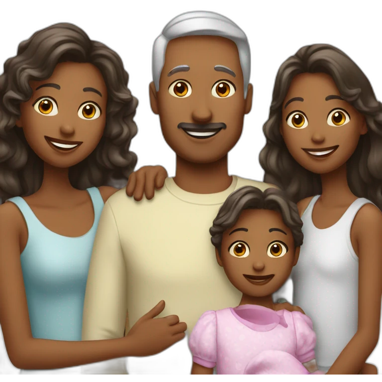 Famille blanche. Maman et papa et 3 filles enfants emoji