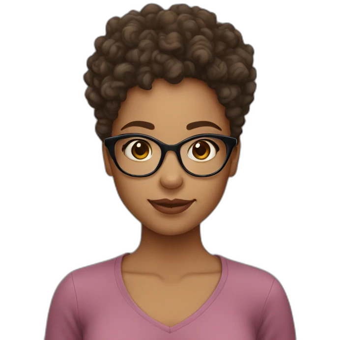 Cute mixed woman with curly brown hair and hazel eyes with glasses  emoji