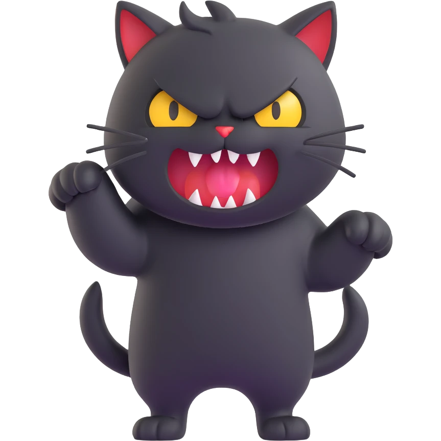 angry black cat with fur standing up and sharp teeth emoji
