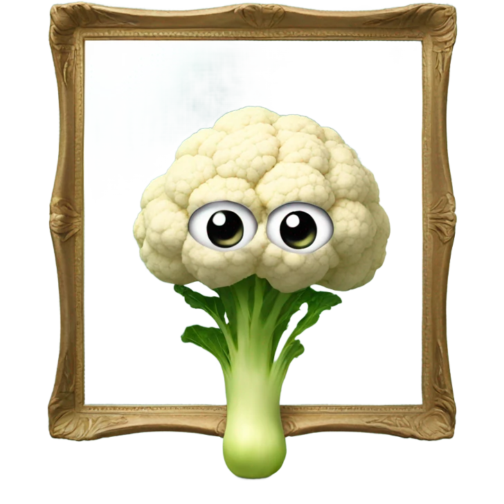 cauliflower looks into the mirror with big eyes emoji