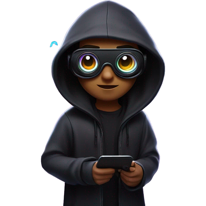 Harry Potter wearing a black hoodie with "OMG" letters on it and VR headset oculus quest 2 in a cyberpunk VR environment with violet neon lighting. emoji