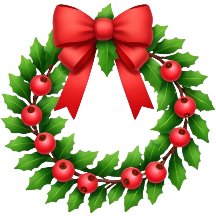 Christmas wreath with red berries and red bow emoji