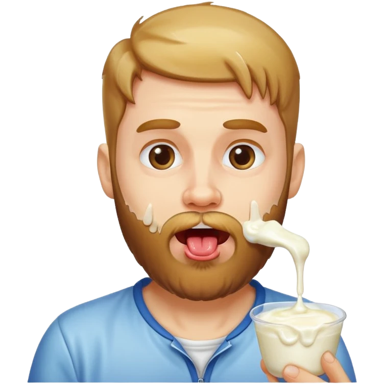 A bearded white men with yogurt, dripping off of his tongue emoji
